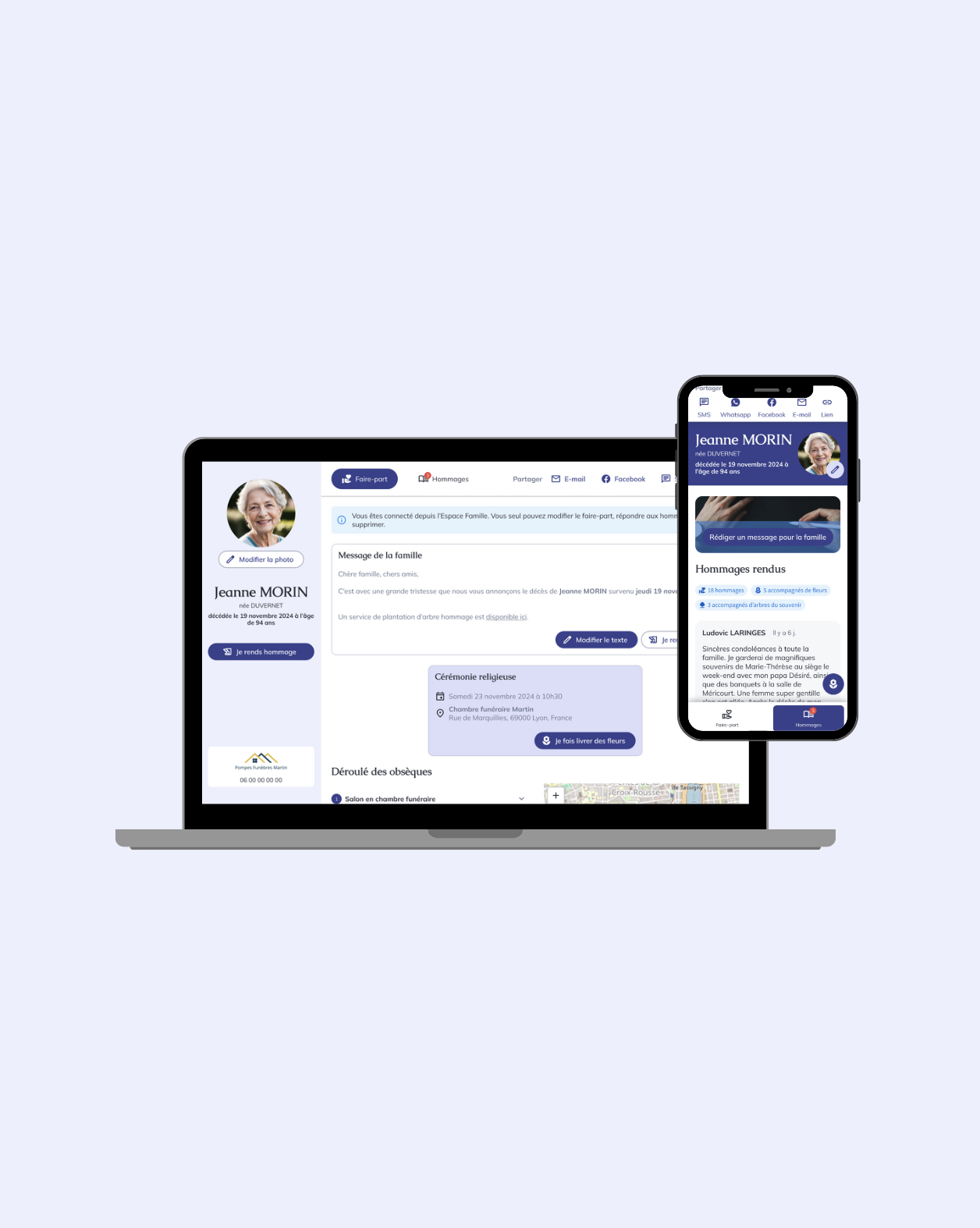 Interface de l'espace hommage